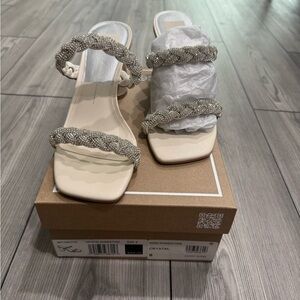 Dolce Vita Nairi Rhinestone Sandals - Cream and Silver